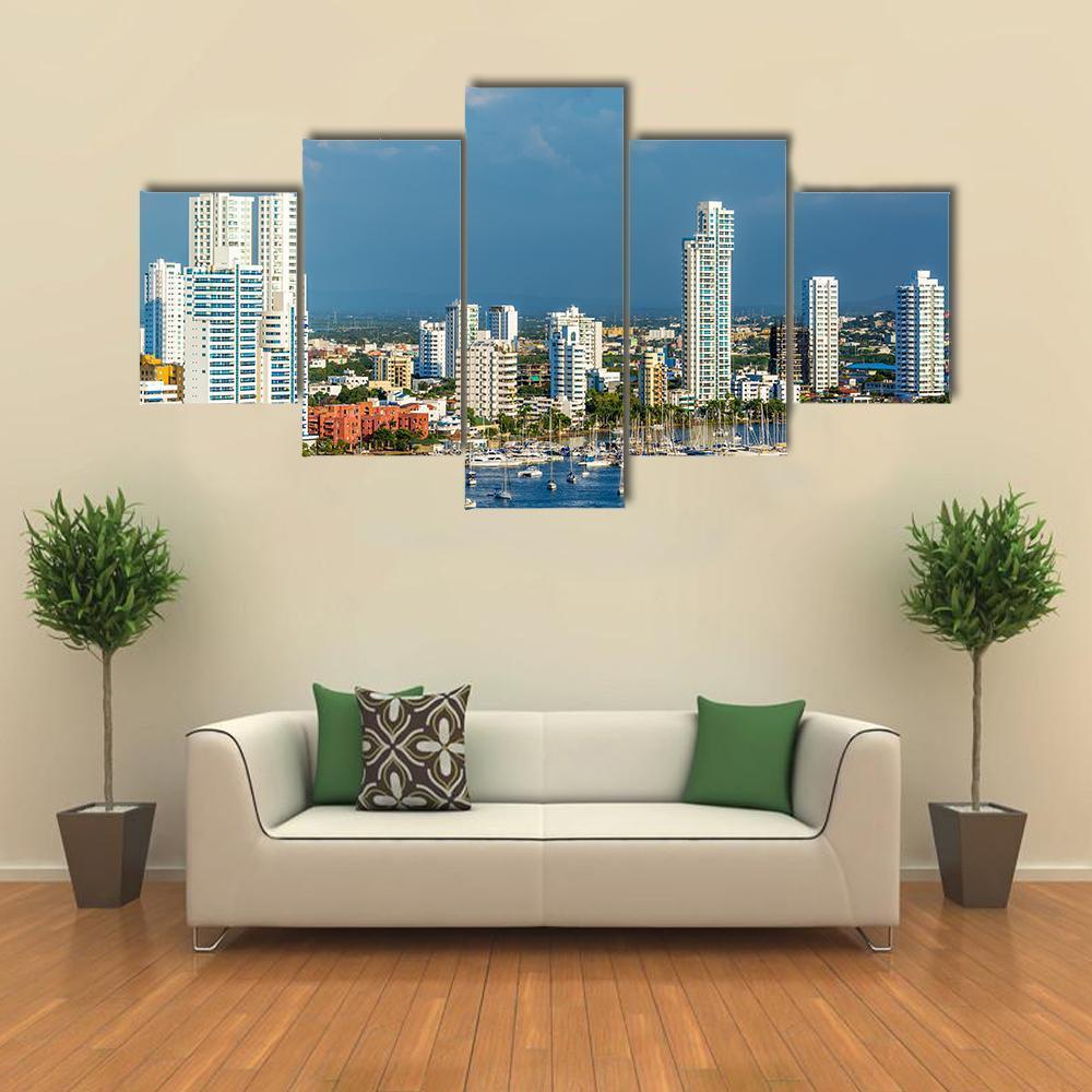 View Of The Marina And Tall Apartment Buildings Canvas Wall Art-5 Star-Gallery Wrap-62" x 32"-Tiaracle