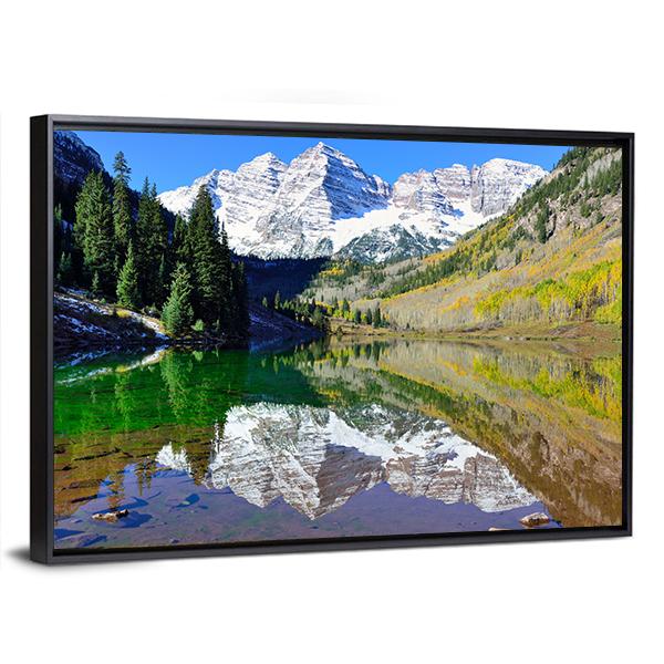 View Of The Maroon Bells During Foliage Season Canvas Wall Art-3 Horizontal-Gallery Wrap-25" x 16"-Tiaracle
