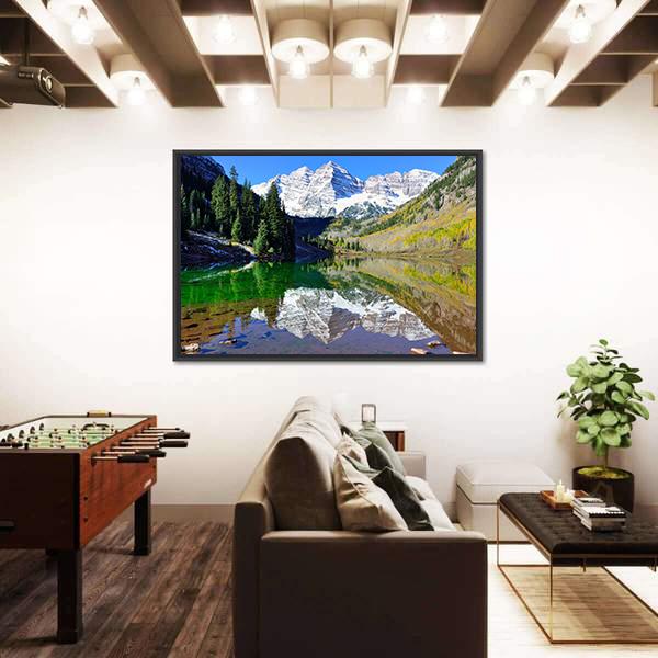 View Of The Maroon Bells During Foliage Season Canvas Wall Art-5 Horizontal-Gallery Wrap-22" x 12"-Tiaracle