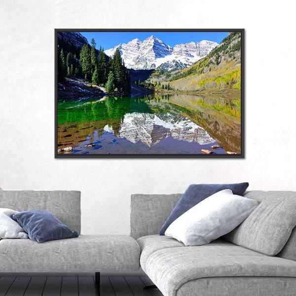 View Of The Maroon Bells During Foliage Season Canvas Wall Art-5 Horizontal-Gallery Wrap-22" x 12"-Tiaracle
