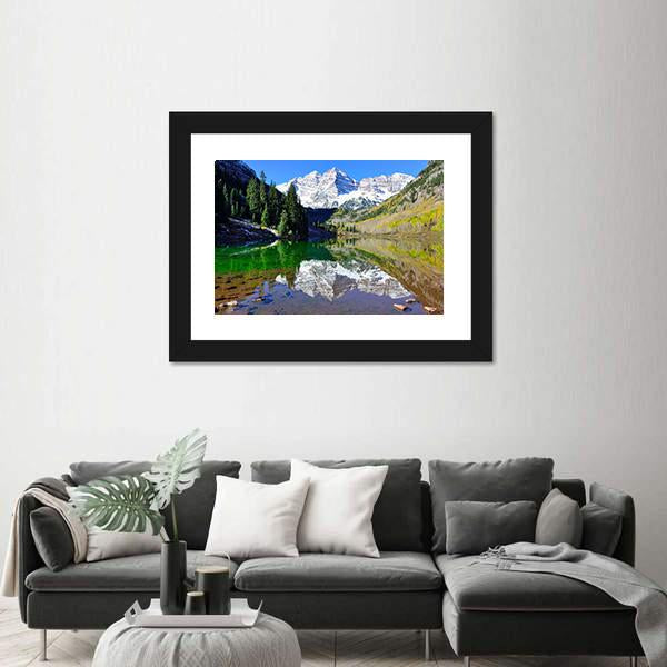 View Of The Maroon Bells During Foliage Season Canvas Wall Art-3 Horizontal-Gallery Wrap-25" x 16"-Tiaracle