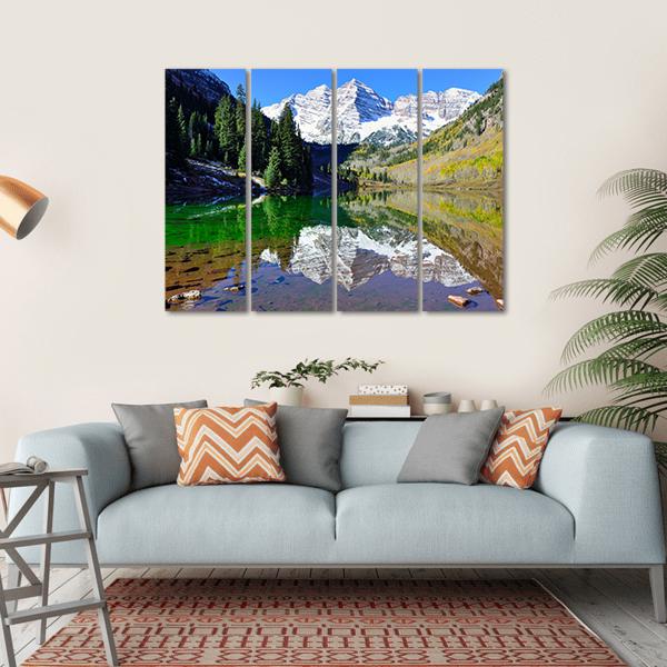 View Of The Maroon Bells During Foliage Season Canvas Wall Art-4 Horizontal-Gallery Wrap-34" x 24"-Tiaracle