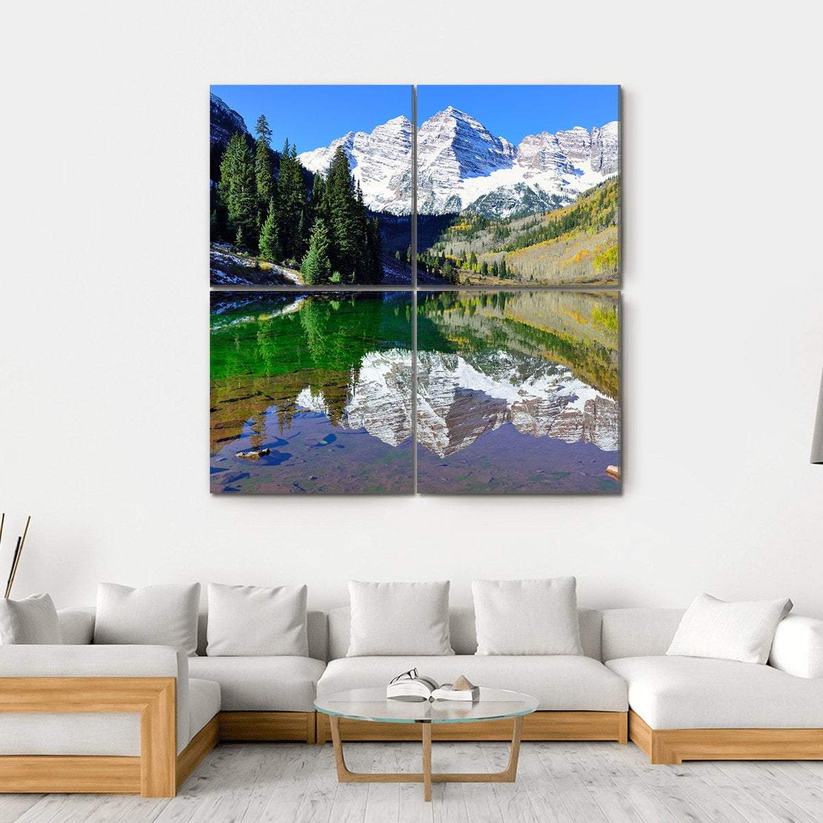 View Of The Maroon Bells During Foliage Season Canvas Wall Art-4 Square-Gallery Wrap-17" x 17"-Tiaracle