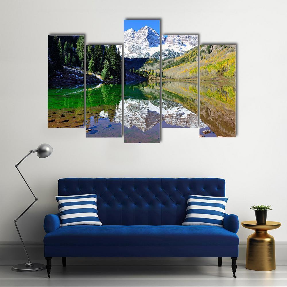 View Of The Maroon Bells During Foliage Season Canvas Wall Art-5 Pop-Gallery Wrap-47" x 32"-Tiaracle
