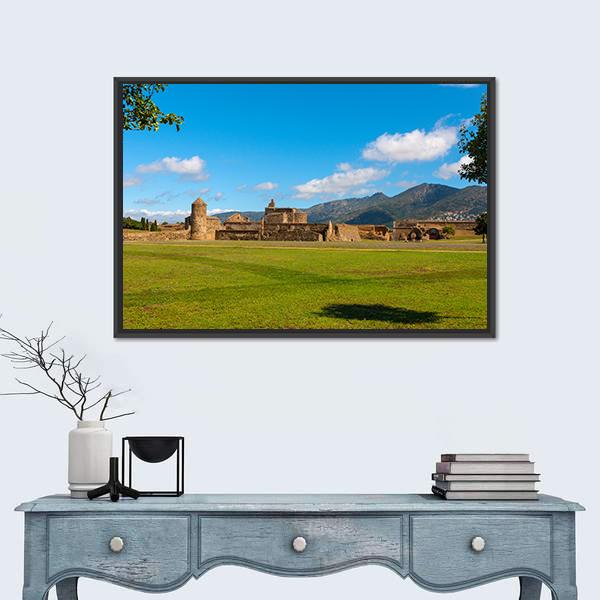 View Of The Medieval Fortress In Roses Canvas Wall Art-1 Piece-Floating Frame-24" x 16"-Tiaracle
