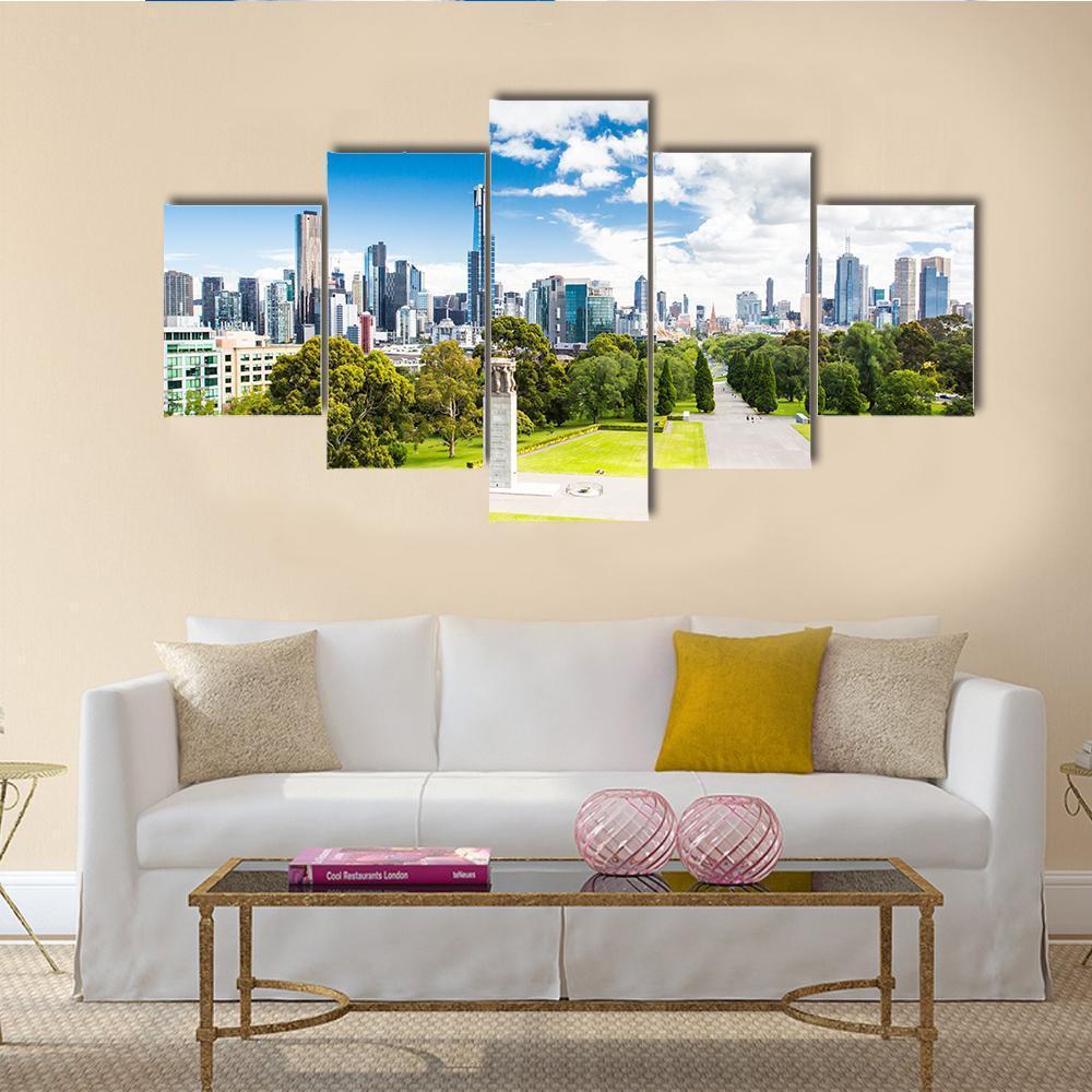 View Of The Melbourne City Canvas Wall Art-5 Star-Gallery Wrap-62" x 32"-Tiaracle