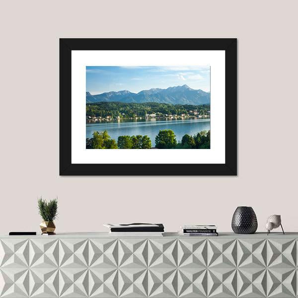 View Of The Mountain Lake In Austria Canvas Wall Art-1 Piece-Framed Print-20" x 16"-Tiaracle