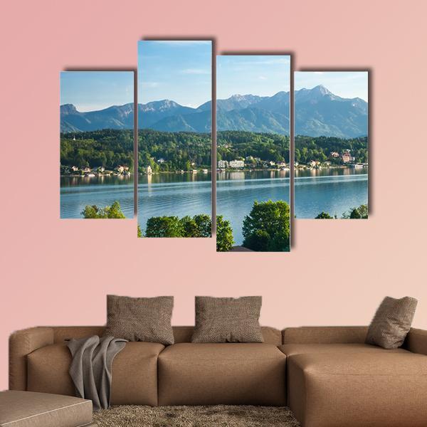 View Of The Mountain Lake In Austria Canvas Wall Art-4 Pop-Gallery Wrap-50" x 32"-Tiaracle