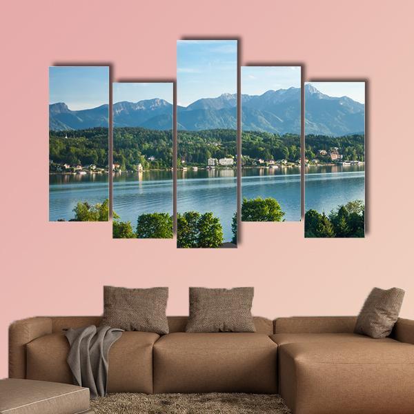View Of The Mountain Lake In Austria Canvas Wall Art-5 Pop-Gallery Wrap-47" x 32"-Tiaracle