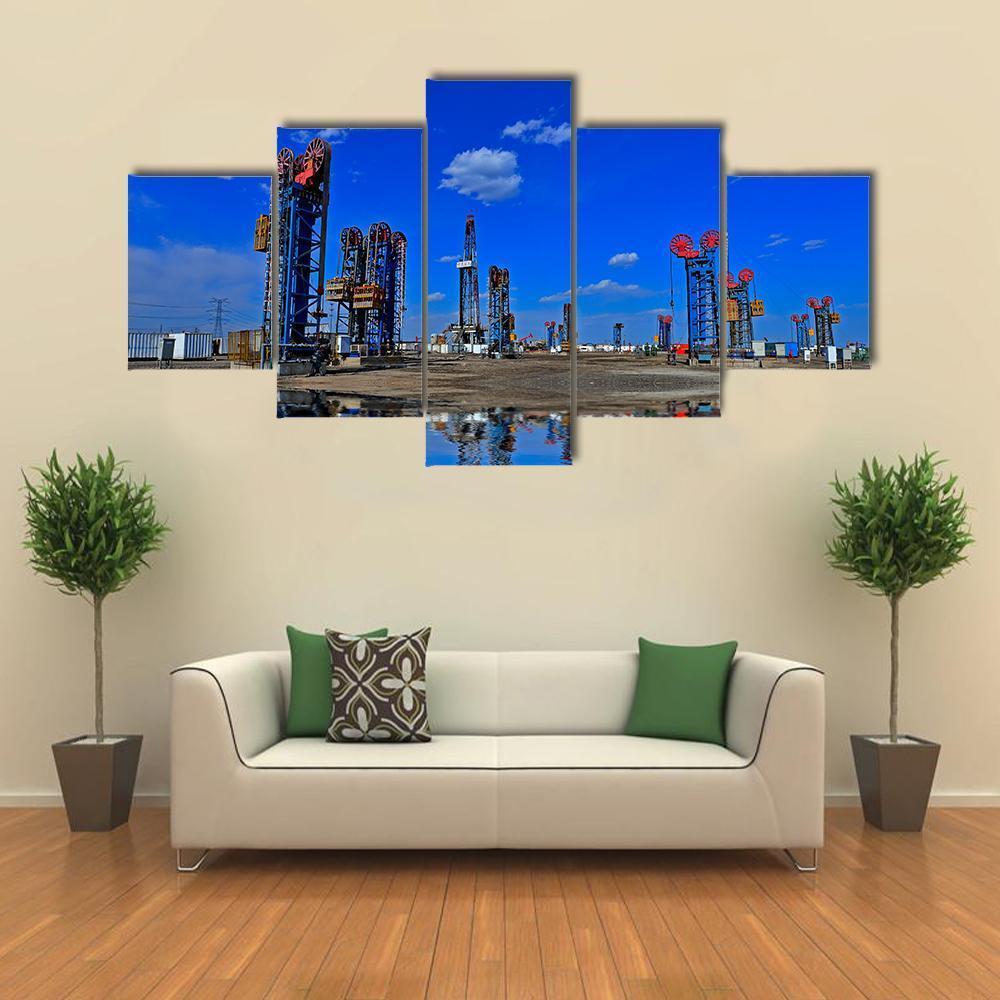 View Of The Oil Pump Canvas Wall Art-5 Star-Gallery Wrap-62" x 32"-Tiaracle
