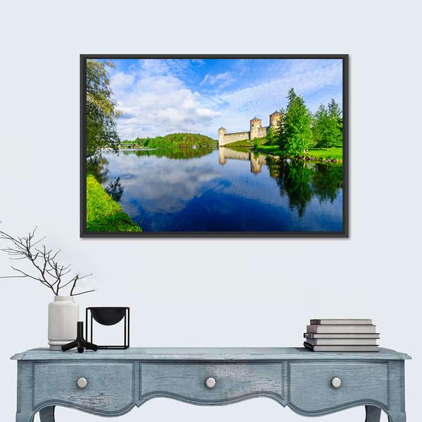View Of The Olavinlinna Castle Canvas Wall Art-1 Piece-Floating Frame-24" x 16"-Tiaracle