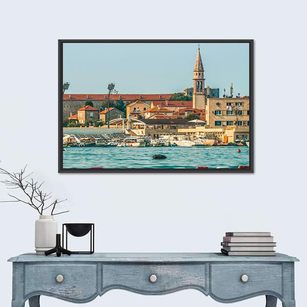 View Of The Old Town From The Side Of Budva Canvas Wall Art-1 Piece-Floating Frame-24" x 16"-Tiaracle