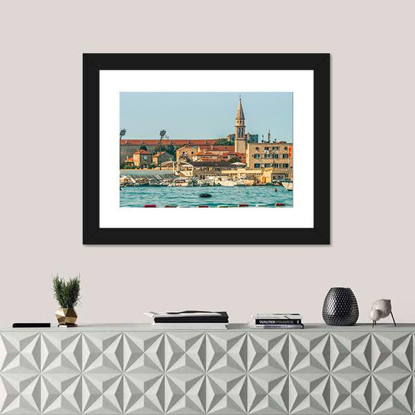 View Of The Old Town From The Side Of Budva Canvas Wall Art-1 Piece-Framed Print-20" x 16"-Tiaracle