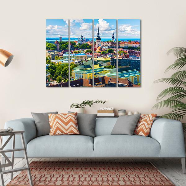 Old Town In Tallinn Canvas Wall Art-4 Horizontal-Gallery Wrap-34" x 24"-Tiaracle