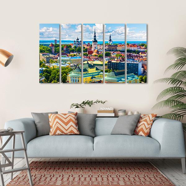 Old Town In Tallinn Canvas Wall Art-5 Horizontal-Gallery Wrap-22" x 12"-Tiaracle