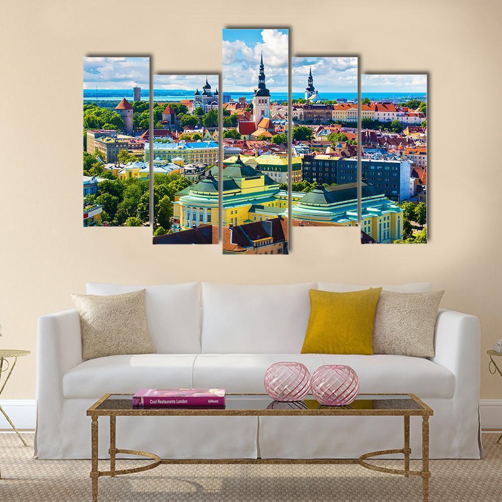 Old Town In Tallinn Canvas Wall Art-5 Pop-Gallery Wrap-47" x 32"-Tiaracle
