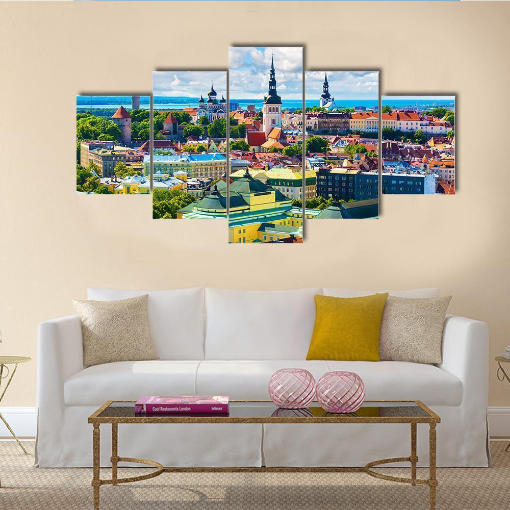 Old Town In Tallinn Canvas Wall Art-5 Star-Gallery Wrap-62" x 32"-Tiaracle