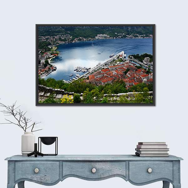 View Of The Old Town Of Kotor Canvas Wall Art-1 Piece-Floating Frame-36" x 24"-Tiaracle