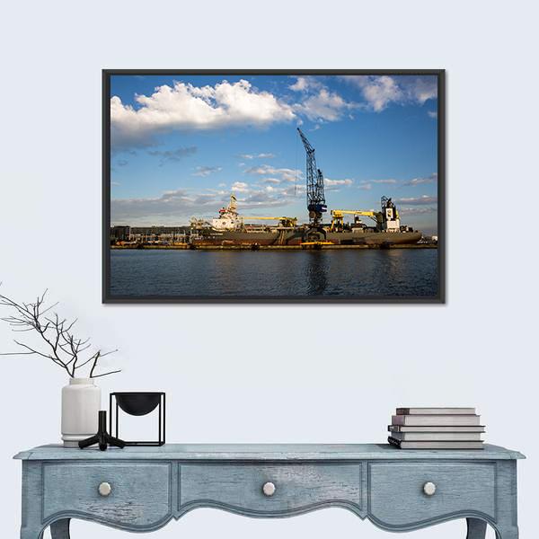 View Of The Port Of Amsterdam Canvas Wall Art-1 Piece-Floating Frame-24&quot; x 16&quot;-Tiaracle