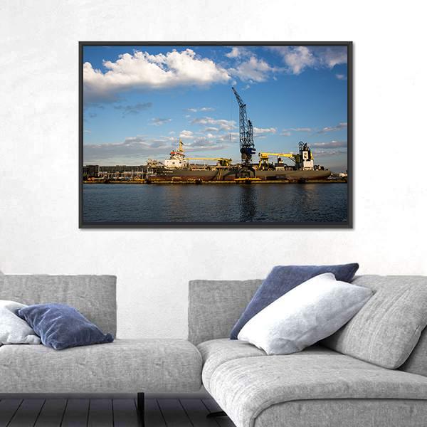View Of The Port Of Amsterdam Canvas Wall Art-3 Horizontal-Gallery Wrap-25" x 16"-Tiaracle