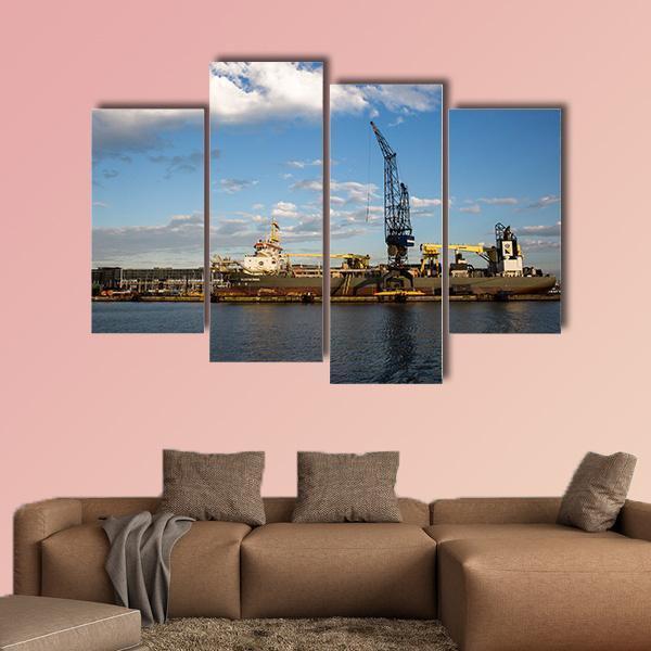 View Of The Port Of Amsterdam Canvas Wall Art-4 Pop-Gallery Wrap-50" x 32"-Tiaracle