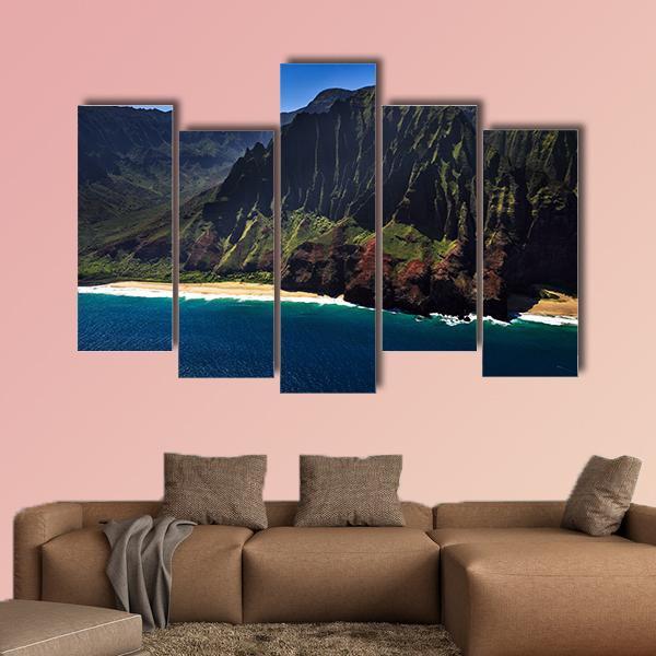 View Of The remote Na Pali Coastline Canvas Wall Art-5 Pop-Gallery Wrap-47" x 32"-Tiaracle