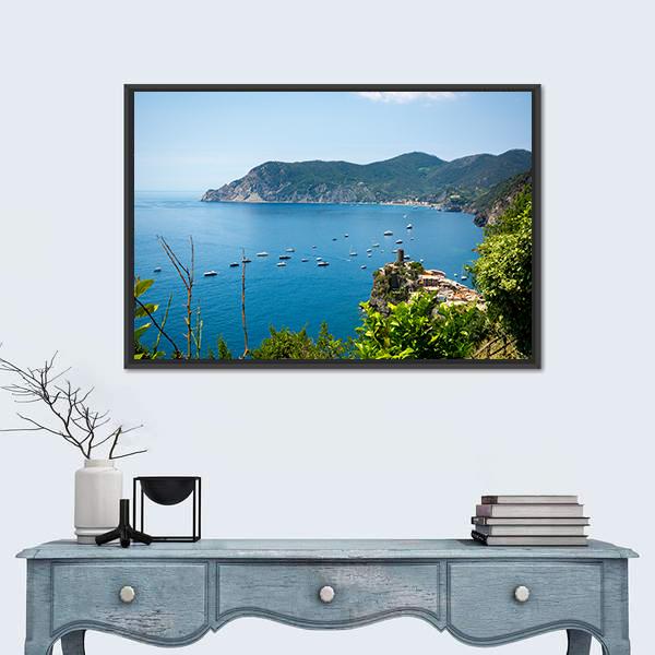 View Of The Sea In Front Of The Coast Of Liguria Canvas Wall Art-1 Piece-Floating Frame-24" x 16"-Tiaracle
