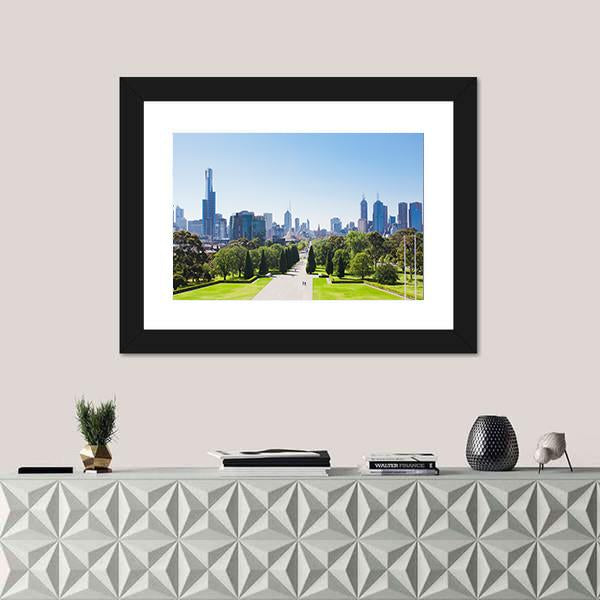 View Of The Skyline In Melbourne Canvas Wall Art-1 Piece-Framed Print-20" x 16"-Tiaracle