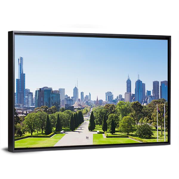View Of The Skyline In Melbourne Canvas Wall Art-3 Horizontal-Gallery Wrap-25" x 16"-Tiaracle