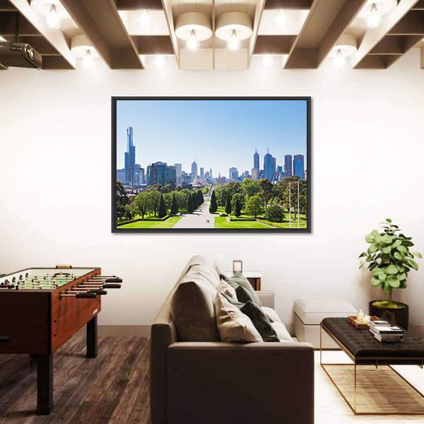 View Of The Skyline In Melbourne Canvas Wall Art-3 Horizontal-Gallery Wrap-25" x 16"-Tiaracle