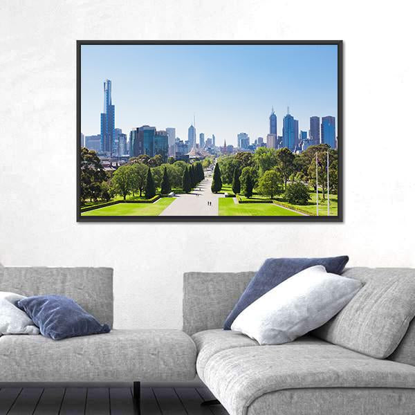 View Of The Skyline In Melbourne Canvas Wall Art-3 Horizontal-Gallery Wrap-25" x 16"-Tiaracle