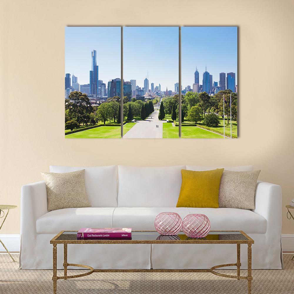 View Of The Skyline In Melbourne Canvas Wall Art-3 Horizontal-Gallery Wrap-37" x 24"-Tiaracle