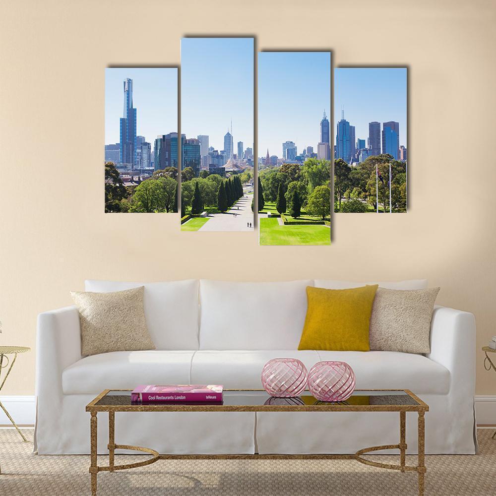 View Of The Skyline In Melbourne Canvas Wall Art-4 Pop-Gallery Wrap-50" x 32"-Tiaracle