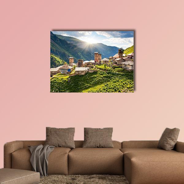 View Of The Village Adishi In Georgia Canvas Wall Art-5 Star-Gallery Wrap-62" x 32"-Tiaracle
