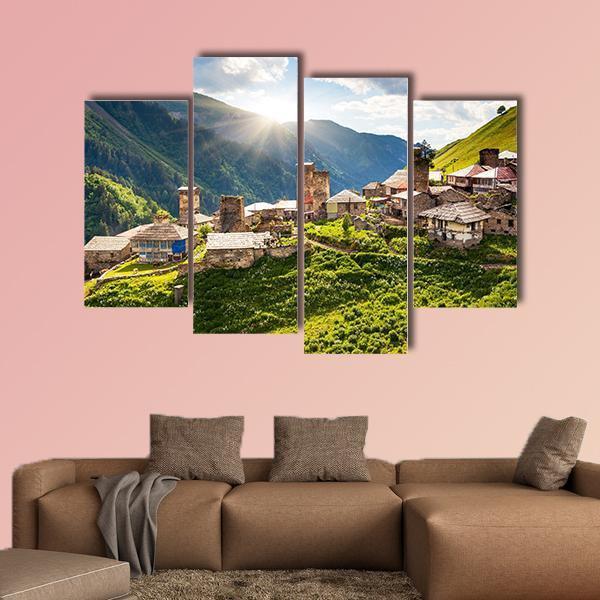 View Of The Village Adishi In Georgia Canvas Wall Art-4 Pop-Gallery Wrap-50" x 32"-Tiaracle