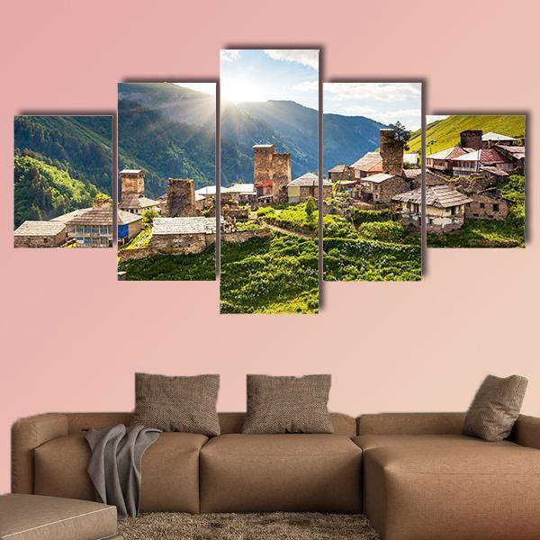 View Of The Village Adishi In Georgia Canvas Wall Art-5 Star-Gallery Wrap-62" x 32"-Tiaracle