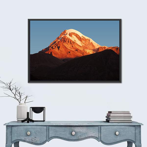 View Of The Volcano Kazbegi Canvas Wall Art-1 Piece-Floating Frame-24" x 16"-Tiaracle