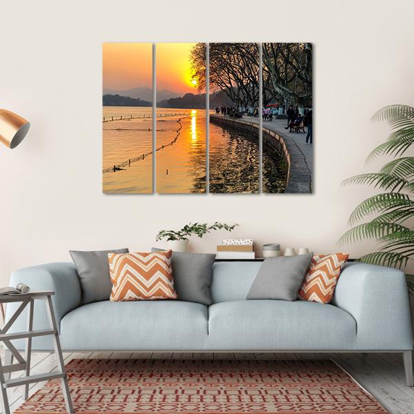 View Of The West Lake During Sunset Canvas Wall Art-4 Horizontal-Gallery Wrap-34" x 24"-Tiaracle