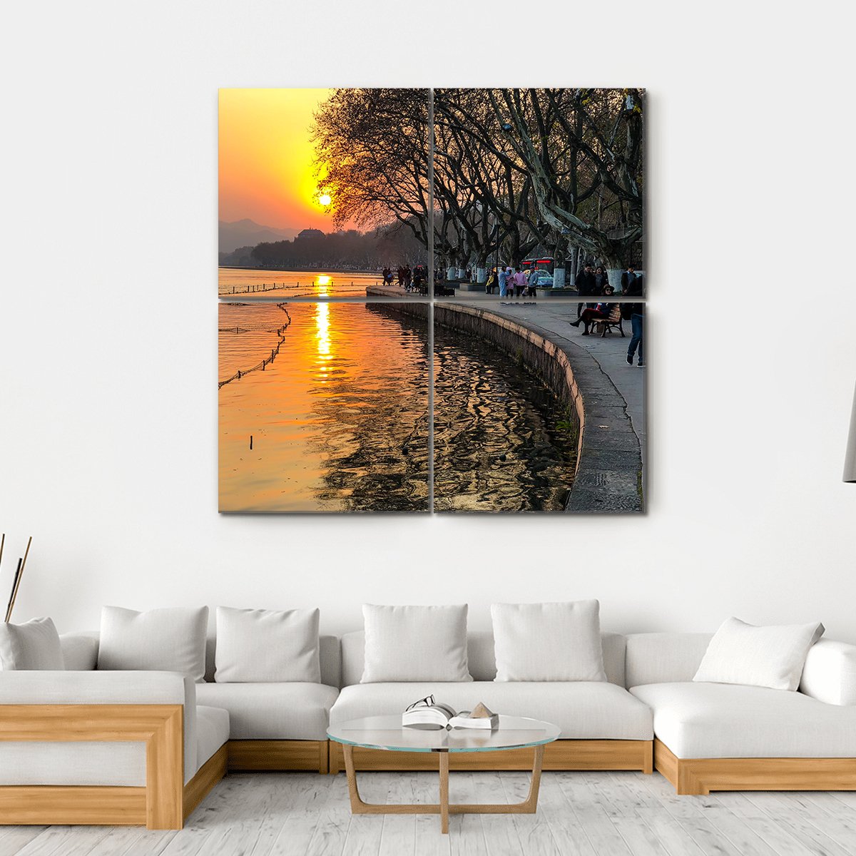 View Of The West Lake During Sunset Canvas Wall Art-4 Square-Gallery Wrap-17" x 17"-Tiaracle