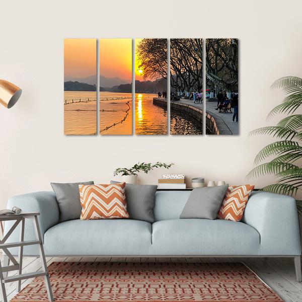 View Of The West Lake During Sunset Canvas Wall Art-5 Horizontal-Gallery Wrap-22" x 12"-Tiaracle