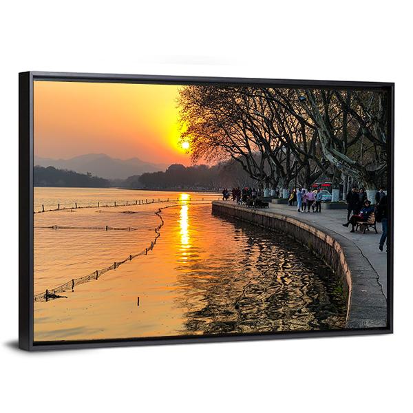 View Of The West Lake During Sunset Canvas Wall Art-3 Horizontal-Gallery Wrap-25" x 16"-Tiaracle