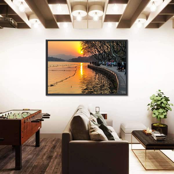 View Of The West Lake During Sunset Canvas Wall Art-3 Horizontal-Gallery Wrap-25" x 16"-Tiaracle