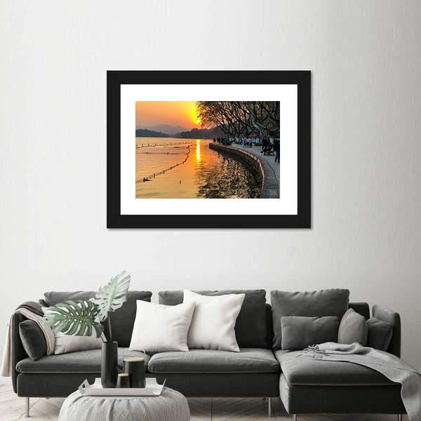 View Of The West Lake During Sunset Canvas Wall Art-3 Horizontal-Gallery Wrap-25" x 16"-Tiaracle