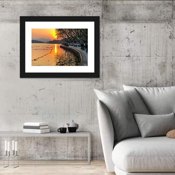 View Of The West Lake During Sunset Canvas Wall Art-3 Horizontal-Gallery Wrap-25" x 16"-Tiaracle