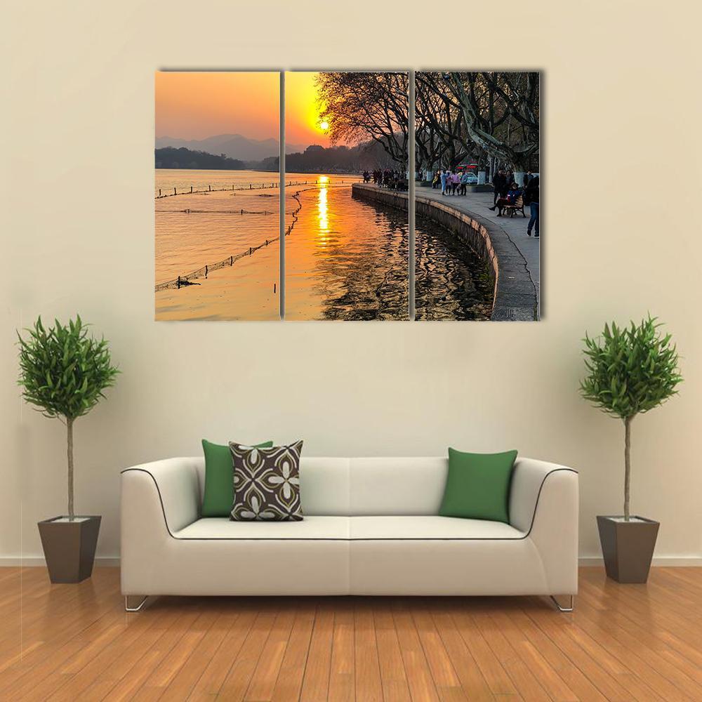 View Of The West Lake During Sunset Canvas Wall Art-3 Horizontal-Gallery Wrap-37" x 24"-Tiaracle