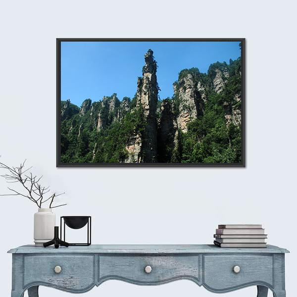 View Of Tianzishan Mountain Under Blue Sky In China Canvas Wall Art-1 Piece-Floating Frame-24" x 16"-Tiaracle