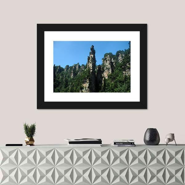 View Of Tianzishan Mountain Under Blue Sky In China Canvas Wall Art-1 Piece-Framed Print-20" x 16"-Tiaracle