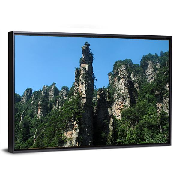 View Of Tianzishan Mountain Under Blue Sky In China Canvas Wall Art-3 Horizontal-Gallery Wrap-25" x 16"-Tiaracle