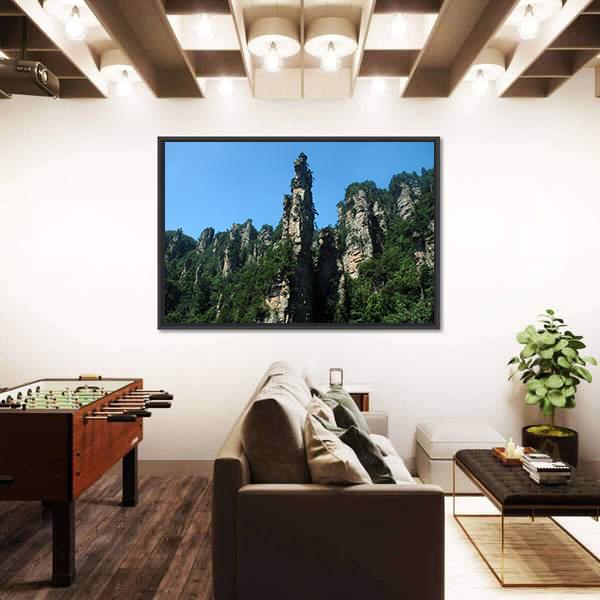 View Of Tianzishan Mountain Under Blue Sky In China Canvas Wall Art-3 Horizontal-Gallery Wrap-25" x 16"-Tiaracle