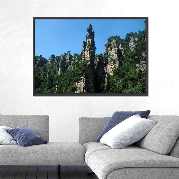 View Of Tianzishan Mountain Under Blue Sky In China Canvas Wall Art-3 Horizontal-Gallery Wrap-25" x 16"-Tiaracle